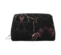 Black Rose Gold Marble Leather Toiletry Organizer Bag, Travel-Friendly Makeup Pouch for Women