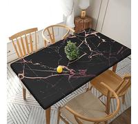 Black Rose Gold Marble Print Elastic Edge Fitted Tablecloth Cover 5 Foot Rectangle Table , Waterproof And Wipeable Tablecloth Covers For Elastic Edged Table Cover For Indoor Outdoor Patio Picnic