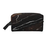 (Black Rose Gold Marble) Print Large Travel Toiletry Bag - 600d Oxford Fabric, Foam Padding, Gym & Weekend Trip Organizer