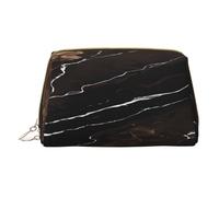 (Black Rose Gold Marble) Print Pu Leather Makeup Bag with Zipper Pocket Compact Organizer for Travel/Purse