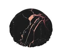 Black rose gold Marble Print Shower Cap â€“ Double Layer Bath Hair Cap with Elastic Band Lining, Ideal for Home Spa, Hotel, and Travel