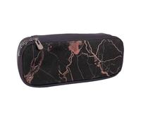 Black Rose Gold Marble Printed Pu Leather Pencil Case Box Flip Pen Bag and Makeup Cosmetic Holder for Girls Boys School Students