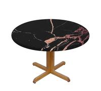 Black Rose Gold Marble Printed Round Tablecloth - Elastic Edged Fitted Table Cloth Round 138cm, Waterproof Wrinkle-Free Table Cover