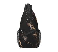Black Rose Gold Marble Printed Sling Bag Crossbody Backpack for Men Women, Versatile Casual Shoulder Chest Bag for Running Hiking Cycling Travel Work