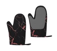 Black Rose Gold Marble Silicone Oven Gloves - Waterproof Anti-Slip Microwave Mitts, Bbq Grill Gloves For Chef Kitchen Cooking Baking