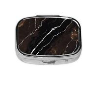(Black Rose Gold Marble) Square Pill Box with 2 Compartment Small Pill Organizer Portable Pill Case Vitamin Containers, Travel Essentials 5.5x4x1.8 cm