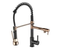 Black & Rose Gold Pull Out Spray Kitchen Sink Mixer Tap - Hot & Cold Single Handle Dual Spout Double Water Outlet - Modern Kitchen Faucet for Stylish Home Decor