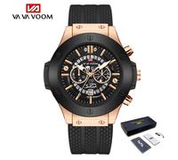 (black,rose gold, With Packaging) Va Va Voom Creative Hollow Perspective Window Calendar Fashion Student Watch Silicone Waterproof Men's Sports Quartz Watch