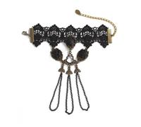 Black Rose Hand Chain Bracelet for Women Lace Vampire Finger Ring Bracelet Tassel Chain Finger Wrist Chains for Punk Gothic Jewelry