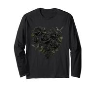 Black Rose Hummingbird Gothic Floral Botanical Artwork Long Sleeve T-Shirt