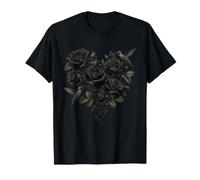 Black Rose Hummingbird Gothic Floral Botanical Artwork T-Shirt