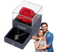 (Black) Rose Necklace Box | Small Jewelry Storage Organizer,Valentine's Day Heart-Shaped Necklace Rose Box for Birthday, Proposal