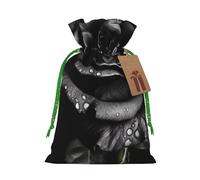 black rose Printed Christmas Drawstring Bags,M | Reusable Xmas Gift Storage Bags, Green Christmas Ribbon