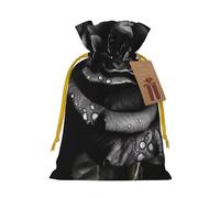 black rose Printed Christmas Drawstring Bags,M | Reusable Xmas Gift Storage Bags, Yellow Christmas Ribbon