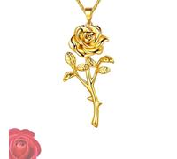 Black Rose Stands for Survival Necklace，Gothic Black Rose Pendant - Vintage Punk Strength Necklace for Bold Women" (Gold)