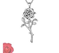 Black Rose Stands for Survival Necklace，Gothic Black Rose Pendant - Vintage Punk Strength Necklace for Bold Women" (Silver)