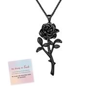 Black Rose Stands for Survival Necklace, I’m Strong As Fuck Vintage Punk Necklace, Elegant Black Rose Gothic Pendant, Personality Inspirational Jewelry Gifts for Women