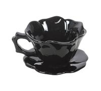 Black Rose Teacup and Saucer | Sculpted Gothic Teacup Set in Blooming Rose Design | Ceramic 250ml Cup and Plate Duo | Dark Aesthetic Homeware | Unique Gift for Tea Lovers