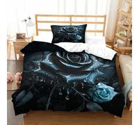 Black Rose Three-dimensional Printing Bedding Three-piece Set Black Rose Bed Cover Superior Microfiber Zipper Closure with Pillowcases Gentle And Washable Single（135x200cm）