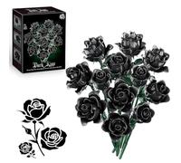 Black Roses Bouquet Building Set, Artificial Flowers Botanical Collection Blocks Kit DIY Fake Roses for Adults Women Mother's Day Girlfriend Gifts - Gothic Home Decor