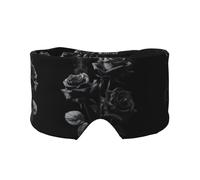Black Roses Print Sleep Eye Mask with Earmuffs - Block Out Light Contoured Night Blindfold Eye Sleeping Mask with Ear Cover for Men Women Side Sleeper Night Gift