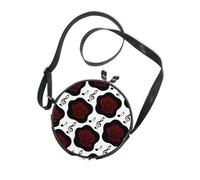 Black Roses Red Music Sign Round Sling Bags Crossbody Womens Practical with Adjustable Strap Shoulder Bags Go shopping Canvas Messenger Purse