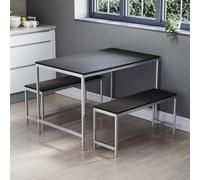(Black) Roslyn 4 Seat Home Dining Table & Stool Bench Set