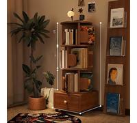 Black Rotating Bookshelf with Top Storage & Drawer 360° Lockable Display Shelf with Side Bookends Multi-Size Bookcase (Brown 45.3in)