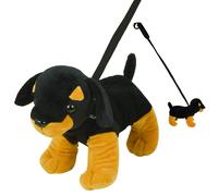 (Black (Rottweiler)) Standing Dog On A Lead Plush Soft Toy Puppy Assorted Toys Walk Kids Teddy Pet