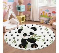 Black Round Area Rug 60 cm, Cartoon Panda Paw Prints Pattern, Washable & Non-Shedding Low Pile Circular Carpet for Kids, Dining Room and Bedroom