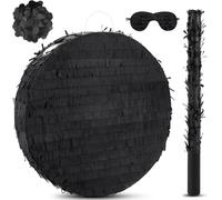 Black Round Blank Pinata Circle Folding Pinata with Bat Stick Blindfold Mask Confetti for Kids Birthday Wedding Celebration Baby Shower Carnival Party Supplies,12.6 x 12.6 x 3.15 Inches