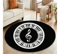 Black Round Children's Rug, 100 cm Soft Minimalist Musical Note Geometric Carpet - Machine Washable Non-Slip Floor Circle Mats for Piano Room Home Theater Bedroom