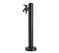 Black Round Column with Faucet, Freeze Proof Outdoor Spigot Floor Mount Yard Hydrant Vertical Water Tap Post for Gardening and Lawn Care, Stainless Steel(A,Height: 60cm/23.6in)