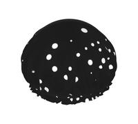 Black Round Dot Pattern Shower Cap For Women, Reusable Shower Cap, Waterproof Bath Cap For Women Long Hair