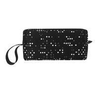 Black Round Dot Print Foam Padded Cosmetic Case Simple Organizer Pouch Lightweight Travel Bag for Space Saving
