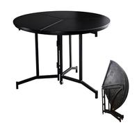 Black Round Folding Dining Table for Smals - Portable Foldable Kitchen Table with 2cm Thick Top & Sturdy Metal e, Ideal for Living Room (90cm Diameter)