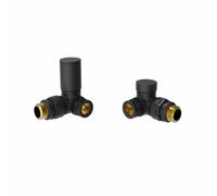 (Black) Round Head Manual Corner Radiator Rad Valves 1/2"x15mm Brass Twin Pack