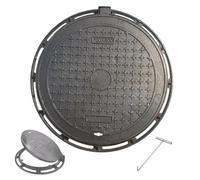 Black Round Manhole Covers and Frame, Ductile Iron Septic Tank Covers with Manhole Hook, Non-slip Anti-theft Outdoor Drain Cover for Yards, Driveways and Sidewalks(80x80cm/32x32in)