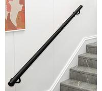 Black Round Metal Wrought Iron Grab Rail for Indoor/Outdoor Use - 9.2ft Wall-Mounted Hand Railing Safe and for Home Villa Loft Staircase Support