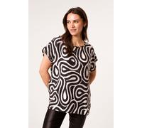 Black Round Neck Top With Abstract Print Blue Vanilla Black S/M