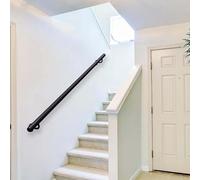 Black Round Pipe Handrail | Wall Mounted Non-Slip Stairs Banister Railing Brackets | Mental Wrought Iron Hand Rail for Indoor Outdoor| Home Attic Stair Decoration(3ft/90cm)