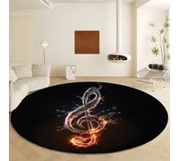 Black Round Rug Diameter 120 cm Short Pile Non Slip Round Carpet, Minimalism Musical Note Pattern Machine Washable Soft Faux Wool Rugs - Easy Care for Bedroom Living Room Nursery Entryway