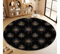 Black Round Rug Geometric Triangle All-Seeing Eye Washable Circle Carpet 80 cm Living Room Rug, Non-Slip Indoor Floor Carpet with Non-Slip Backing - Bedroom Kids Nursery Play Room
