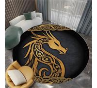 Black Round Rug Viking Style Celtic Dragon Washable Circle Carpet 80 cm Living Room Rug, Non-Slip Indoor Floor Carpet with Non-Slip Backing - Bedroom Kids Nursery Play Room