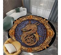 Black Round Rug Viking Symbols Celtic Dragon Pattern Washable Circle Carpet 160 cm Living Room Rug, Non-Slip Indoor Floor Carpet with Non-Slip Backing - Bedroom Kids Nursery Play Room