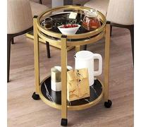 Black Round Side Table with Wheels - Movable Coffee Table & Sofa Cart with Tray, 40x40x50cm - Stylish End Table for Living Room & Bedroom