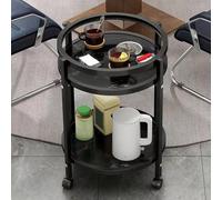 Black Round Side Table with Wheels, Movable Tray, End Coffee Table for Living Room, 40x40x50cm, Modern Sofa Cart, Stylish and Functional Furniture