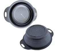 Black Round Silicone Collapsible Colander Silicone Round Kitchen Strainers with Plastic Handles Foldable Small Kitchen Strainer