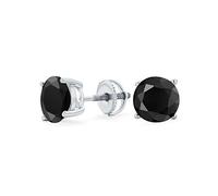 Black Round Solitaire AAA CZ Stud Earrings For Women For Men Screw back .925 Sterling Silver