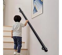 Black Round Stair il Industrial Galvanized Iron Railing Balustrade 14ft Wall Mount Metal Bannister for Indoor Outdoor Safety Support & Stability